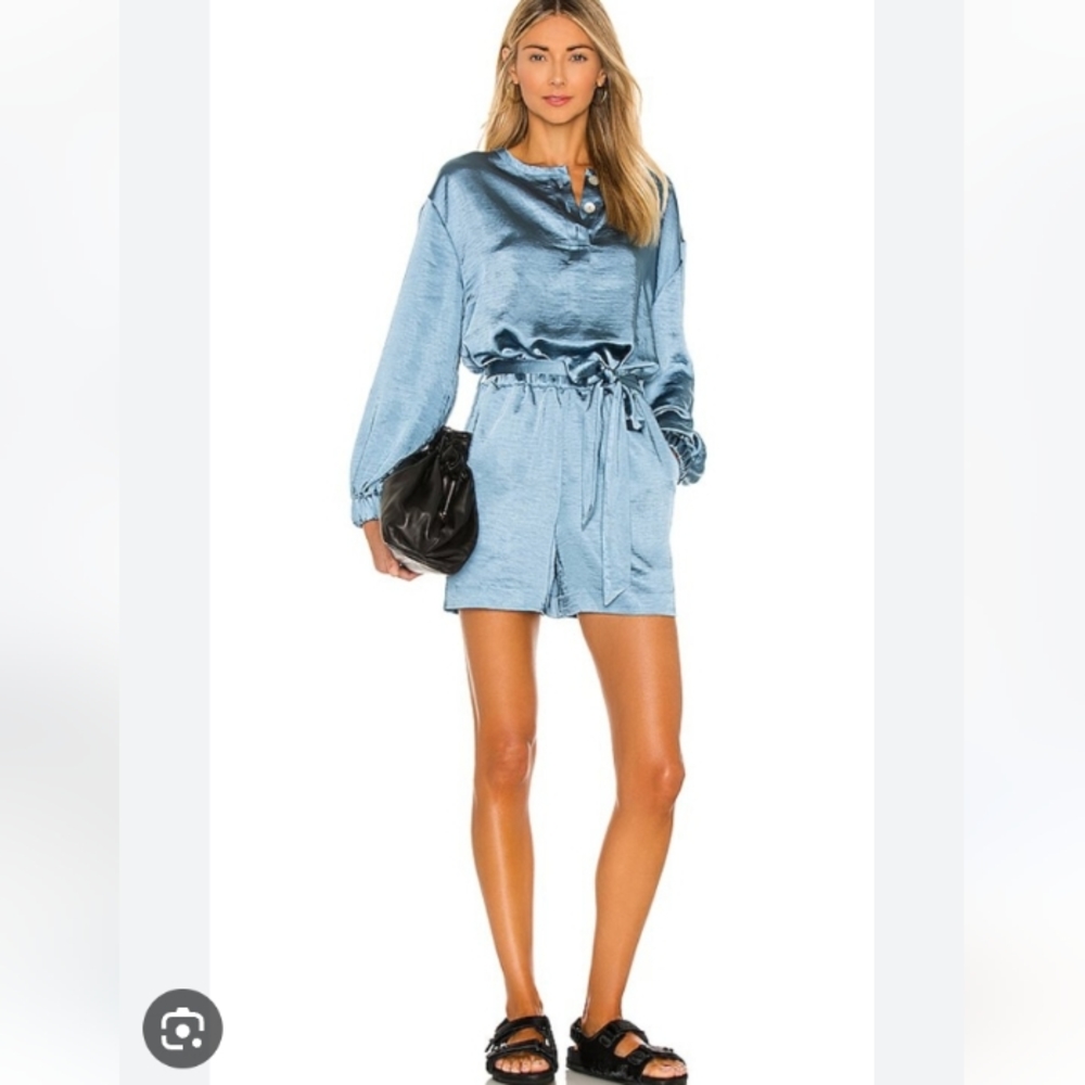 L''Academie Dusty Blue Satin Shorts